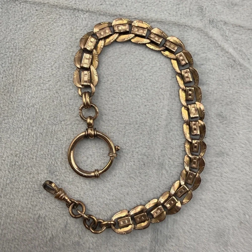 Antique KJ Kolmar Jourdan Pocket Watch Chain Double Fancy Bar Filigree 9.5